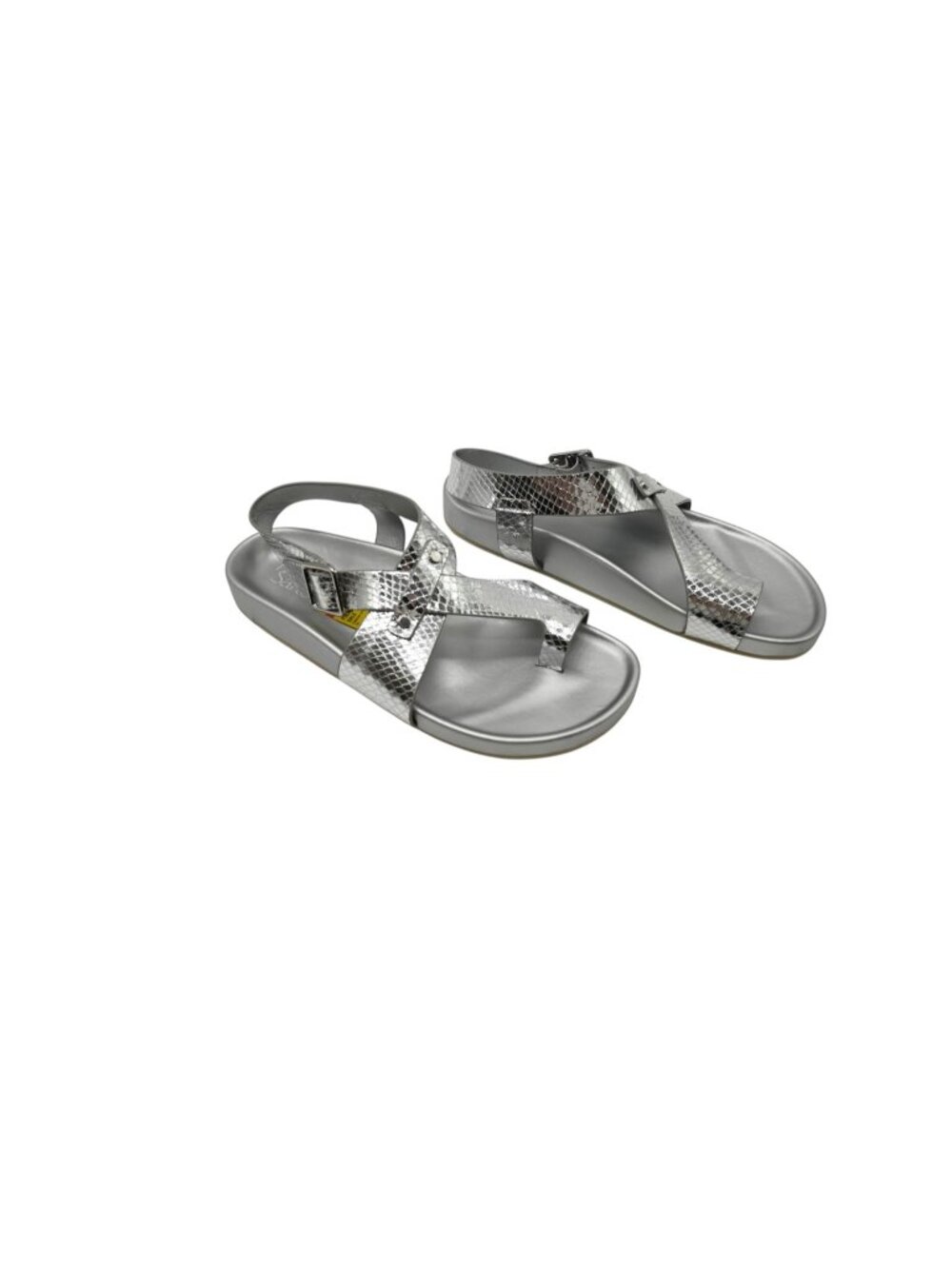 NWOB Franco Sarto L Blair Strappy Sandal Sz 7.5M Silver Snake Print Buckle Strap